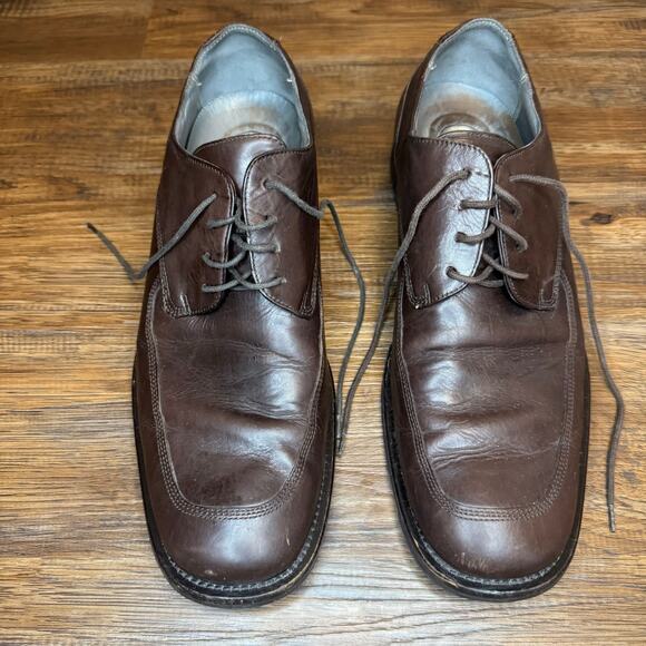 Kenneth Cole dark brown leather dress shoes 9.5 P.O.M71920 square toe oxford - Picture 3 of 12